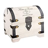 Casa Vivente Schatztruhe aus hellem Holz mit Gravur zur Hochzeit Verpackung f/ür Geldgeschenke Motiv Brautpaar Personalisiert mit Namen und Datum